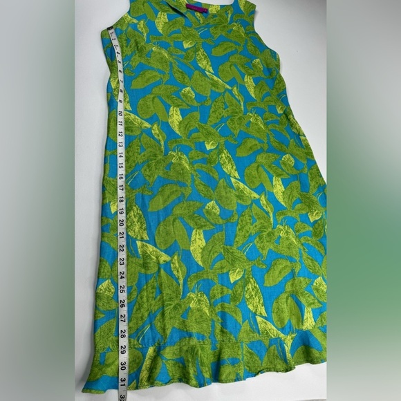 Ivy 100% Linen Sleeveless Leaves 🍃 Pattern Shift Dress Womens Size 6 - Picture 5 of 8